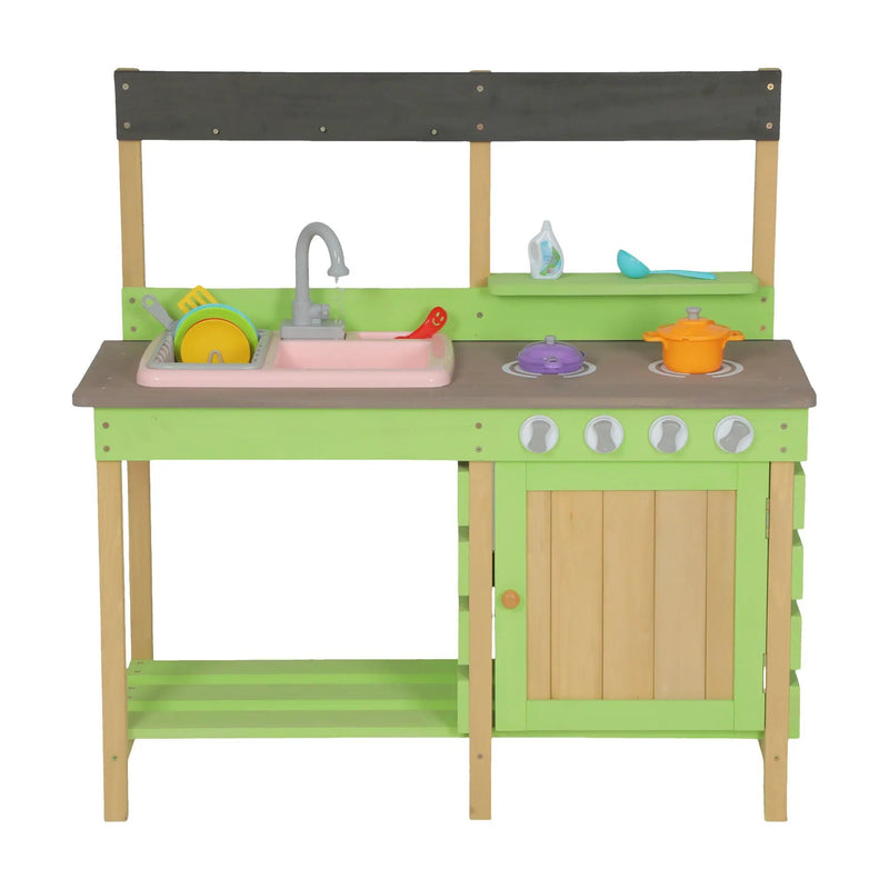 Kids Play Kitchen With Mud Kitchen Set & Water Play Toys For Outdoor Use - Green by HouseOfZazla