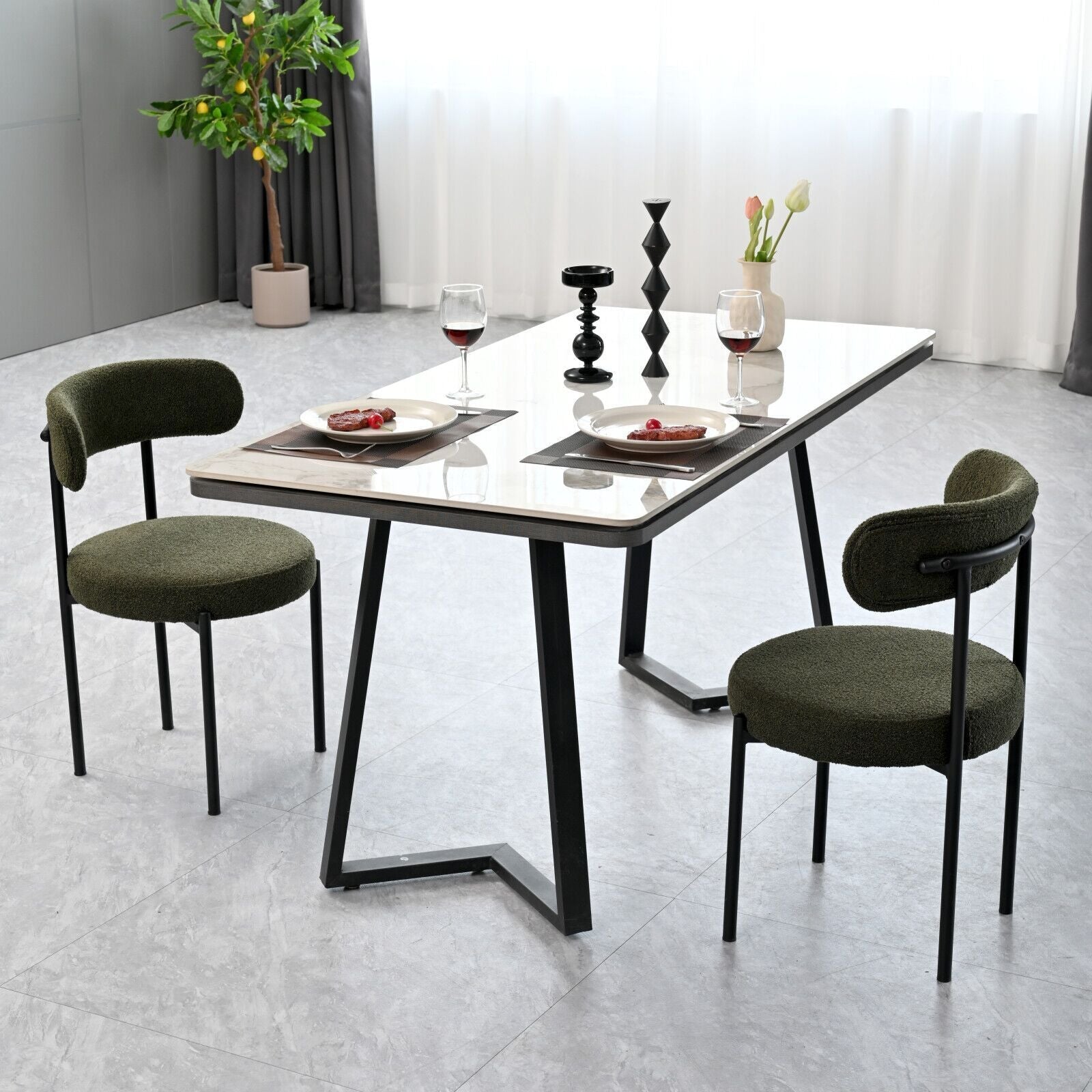 Set of 2 Mid-Century Modern Boucle Dining Chairs by BLAKHOM