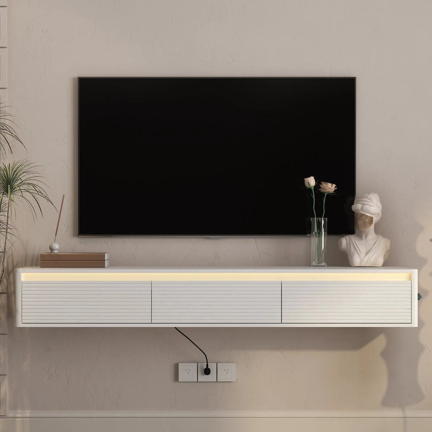 Floating TV Stand with LED Lights & Power Outlet by HouseOfZazla