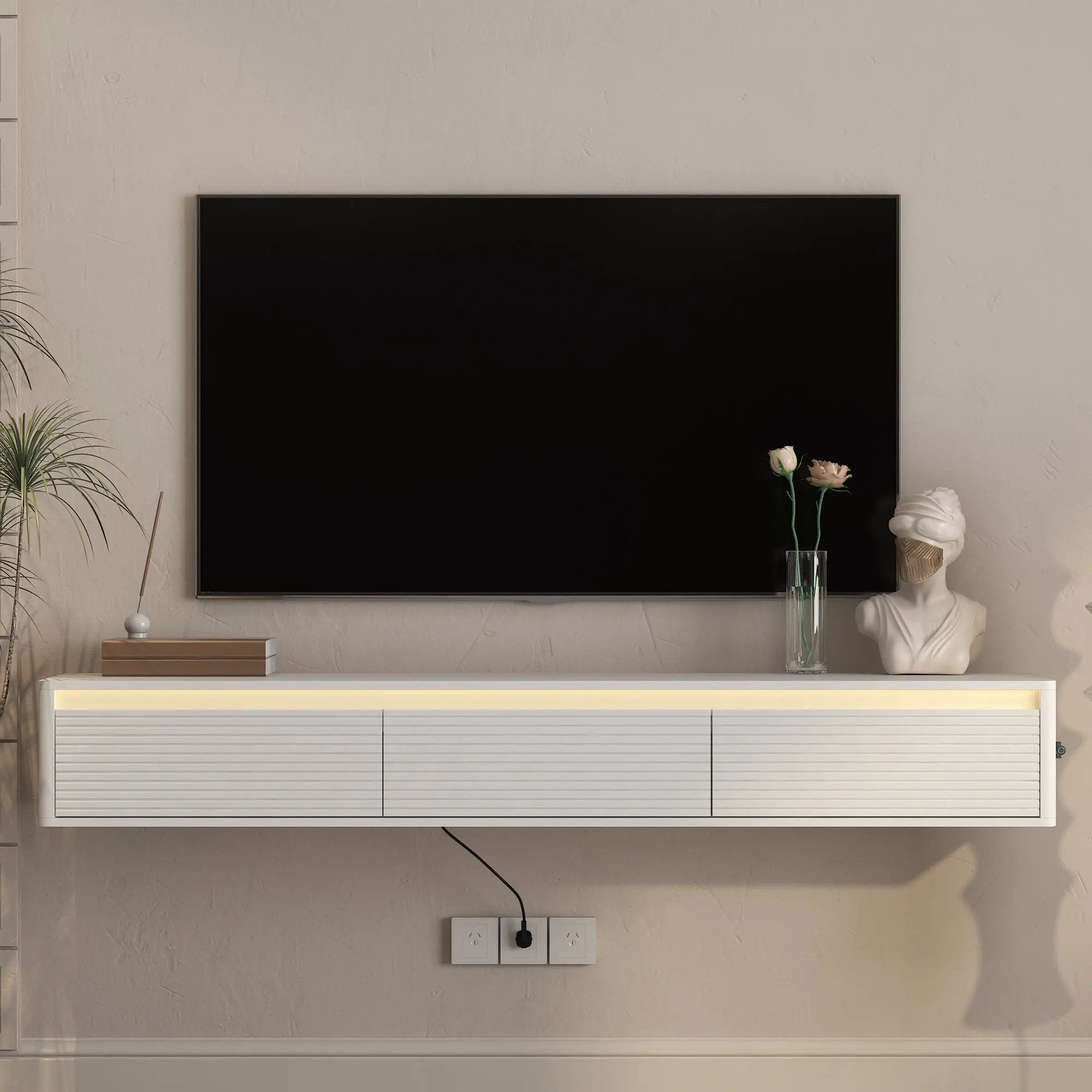 Floating TV Stand with LED Lights & Power Outlet by HouseOfZazla