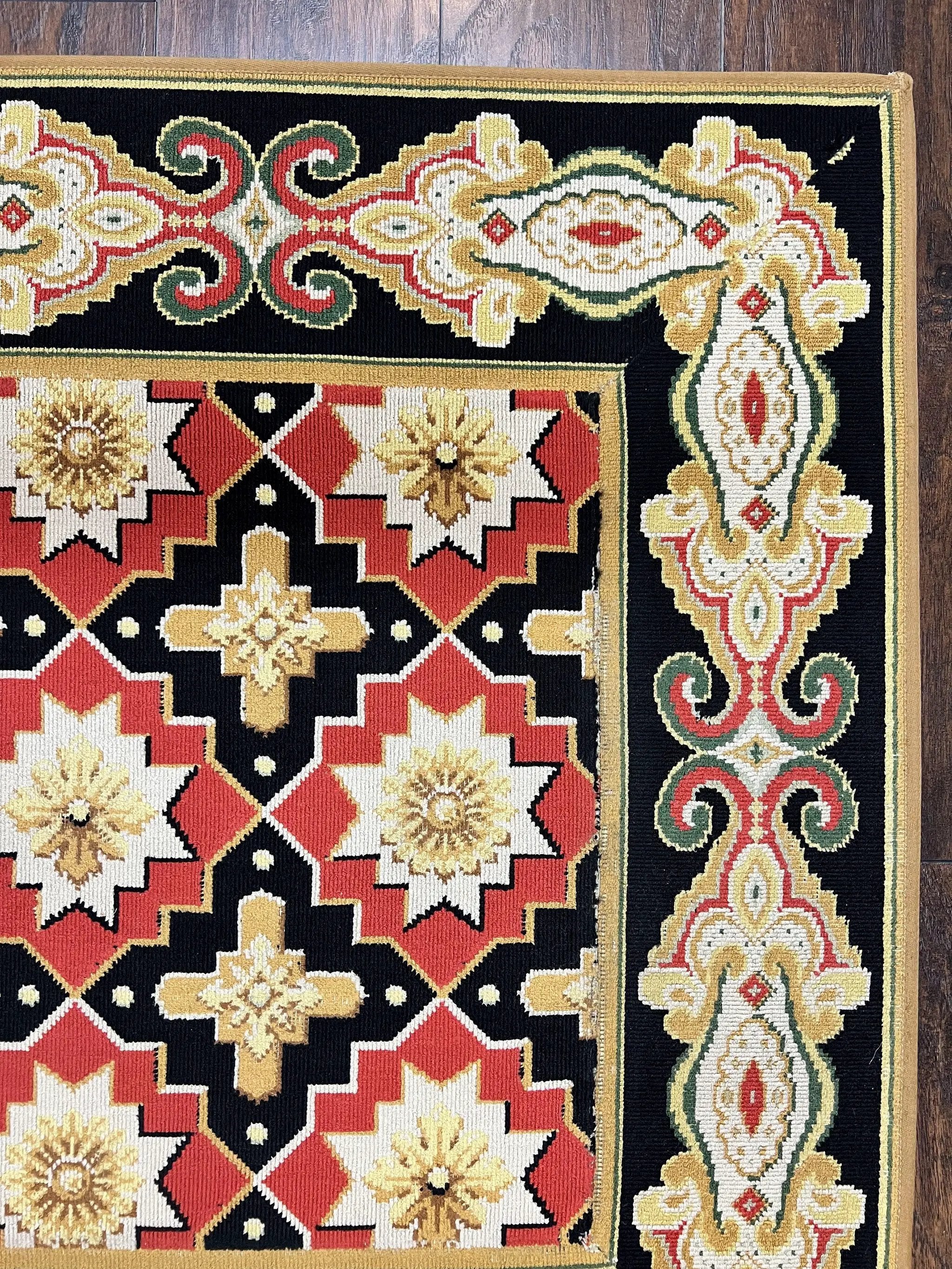 Vintage Runner Rug 3.5 x 14, Long Runner Rug, Stark Custom Made Carpet, European Design, Red Black Ivory Tan, Long Rug for Hallway by Jewel Rugs