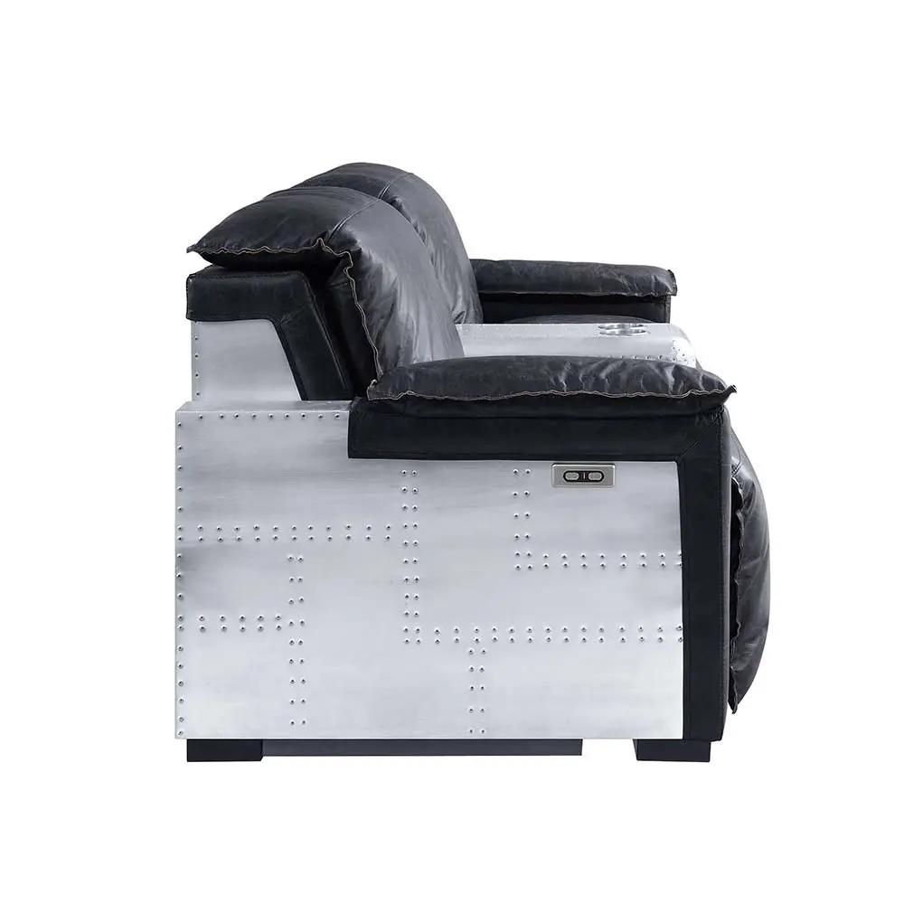 Misezon - Power Motion Recliner - Black Top Grain Leather & Aluminum by Unique Piece Furniture