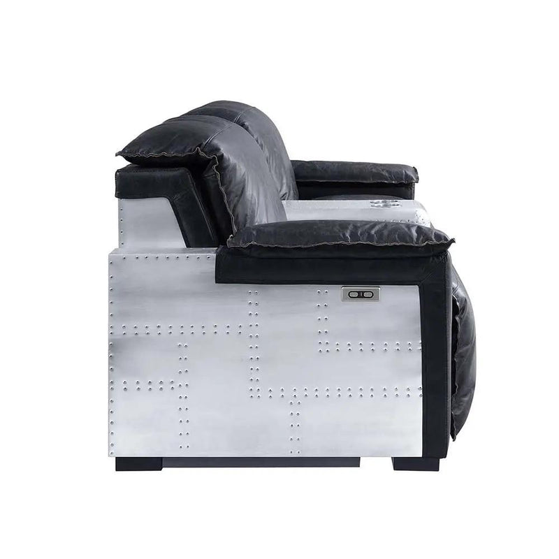 Misezon - Power Motion Recliner - Black Top Grain Leather & Aluminum by Unique Piece Furniture
