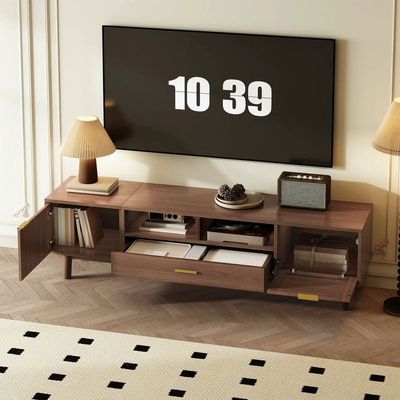 TV Stand For 75" TVs With Soft Closing Doors, Console With Accents And Drop Down Cabinet - Dark Brown by Unique Piece Furniture