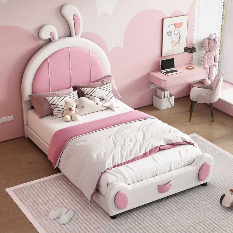 Upholstered Platform Bed With Rabbit Shaped Headboard by HouseOfZazla