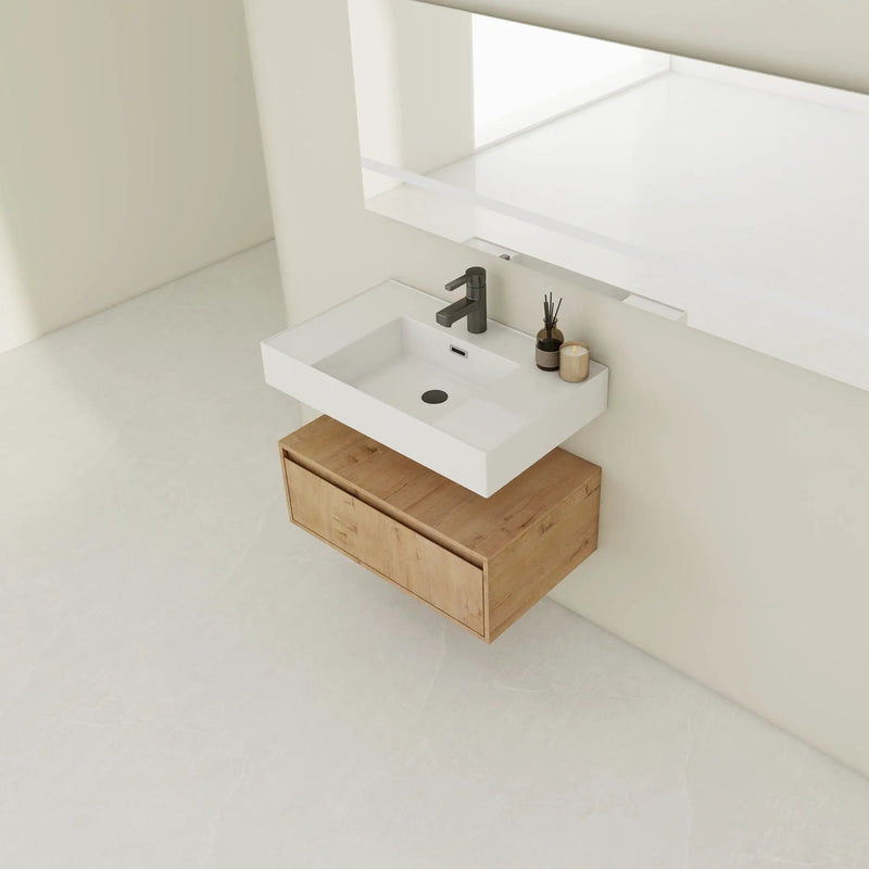 Wall Mounted Bathroom Vanity With Resin Sink And Soft Close Drawer - Imitative Oak by Unique Piece Furniture