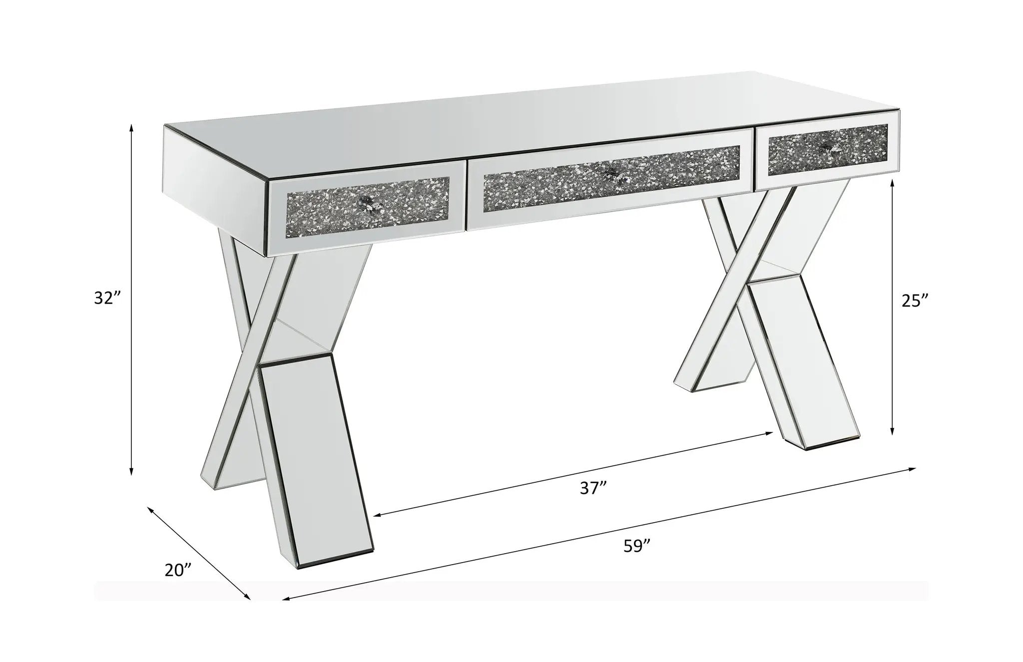 Noralie - 32" Writing Desk - Mirrored & Faux Diamonds by Unique Piece Furniture