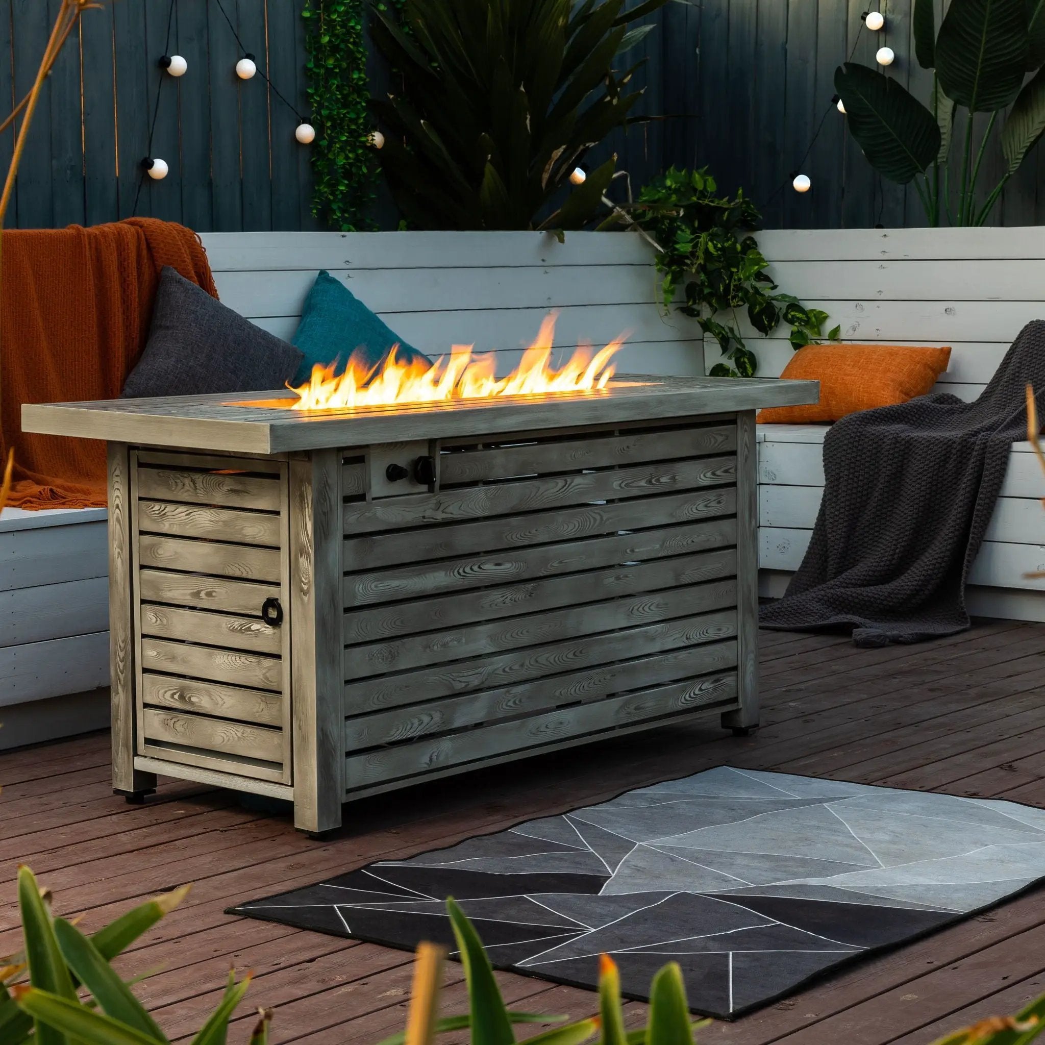 Propane Gas Fire Pit Table, 50000 Btu, Rectangular For Outside - Light Beige by HouseOfZazla