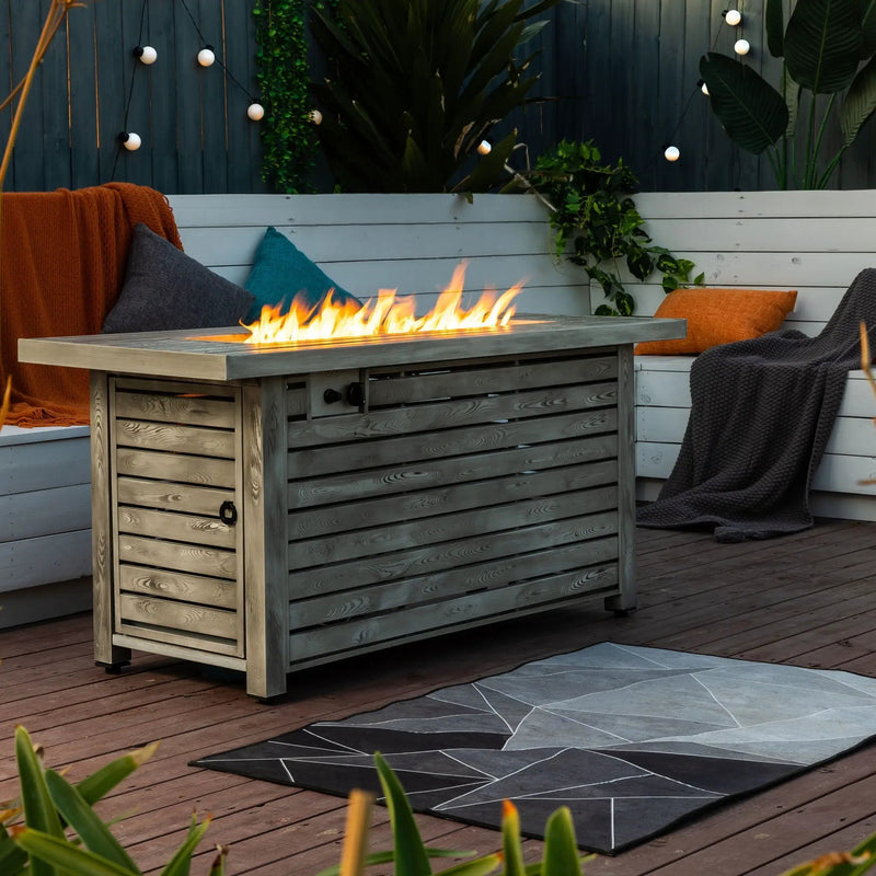 Propane Gas Fire Pit Table, 50000 Btu, Rectangular For Outside - Light Beige by HouseOfZazla