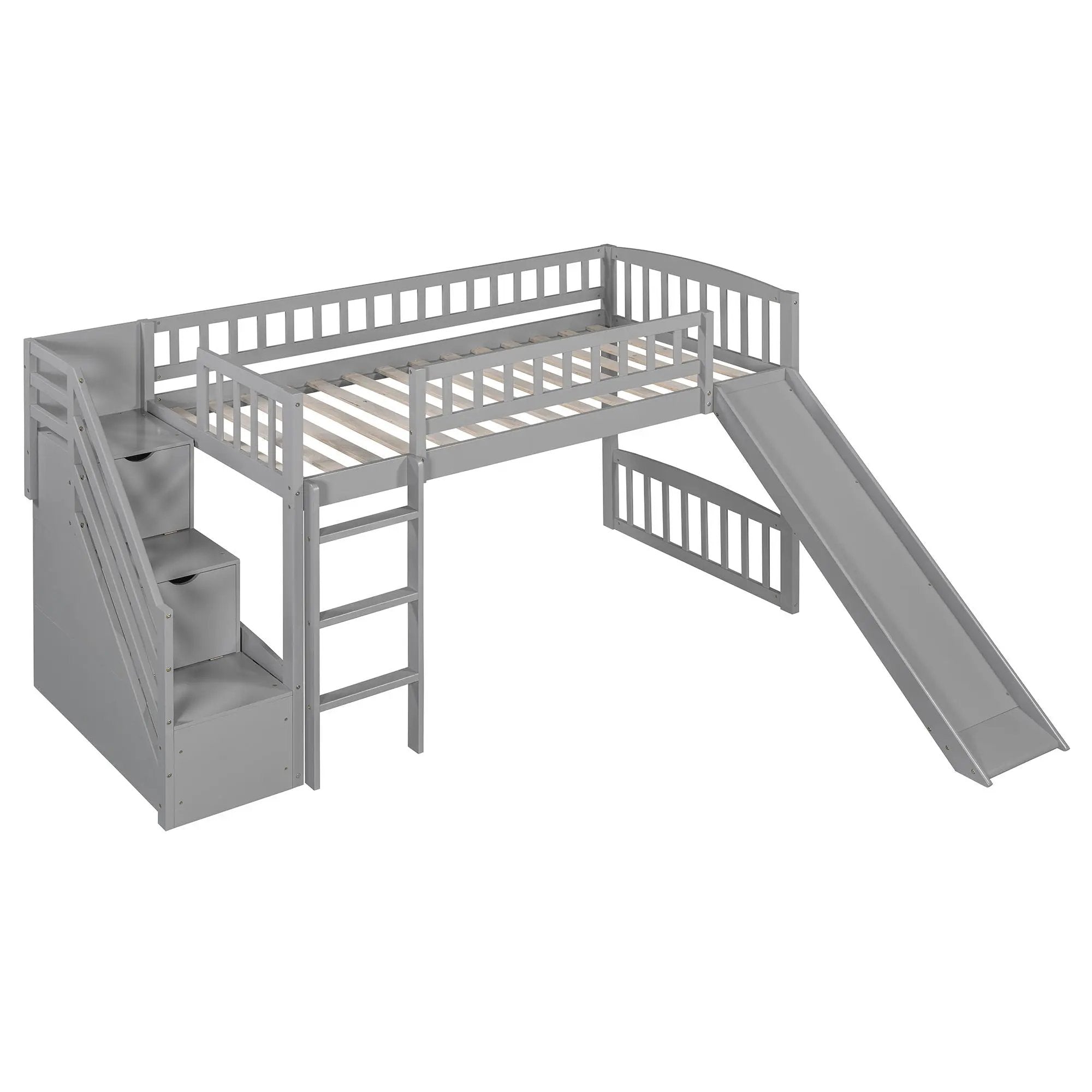 Loft Stairway Bed With 2 Drawers, Convertible Ladder And Slide by Unique Piece Furniture
