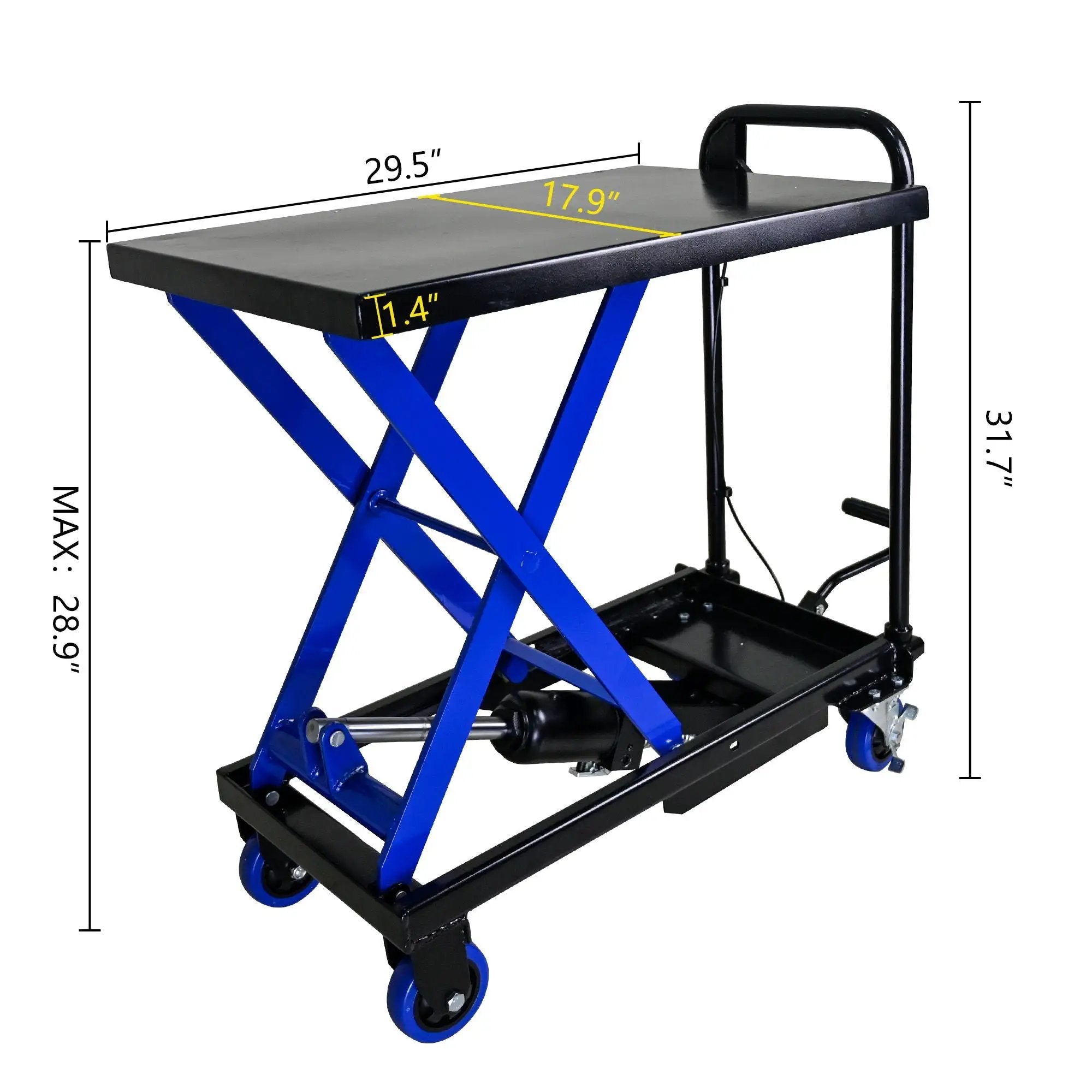 Hydraulic Lift Trolley, 500 Lbs Capacity, With 4 Wheels, For Material Handling And Transportation - Black / Blue by HouseOfZazla