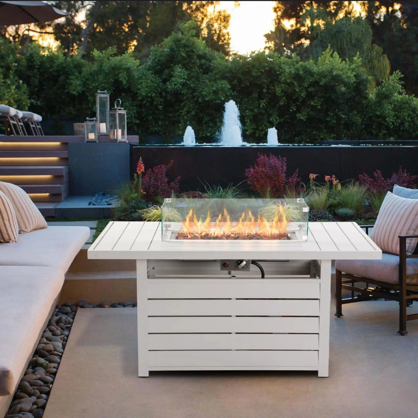 Rectangular Propane Fire Pit Table With Burner, Lava Rock, Waterproof Cover by HouseOfZazla