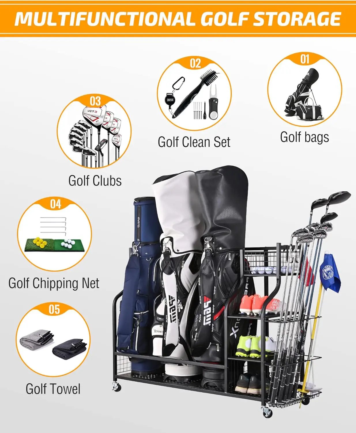 4 Golf Bag Organizer Garage Storage by HouseOfZazla