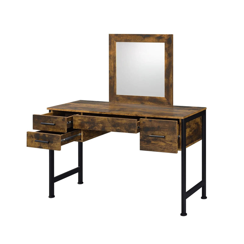 Juvanth - Vanity Desk & Mirror - Rustic Oak & Black by Unique Piece Furniture