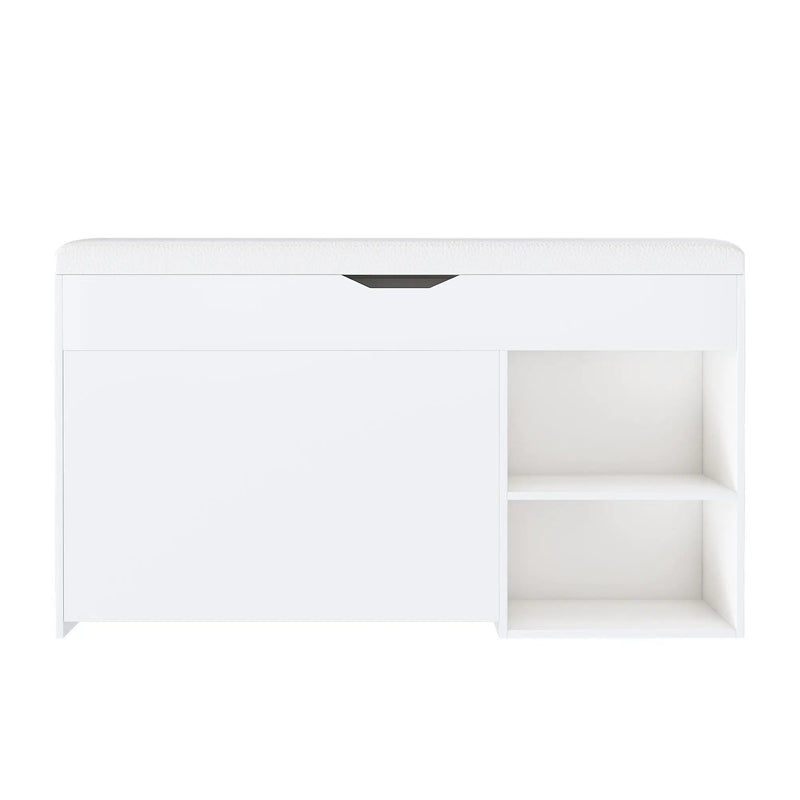 Modern Design Entryway Bench With Adjustable 3 Tier Flip-Up Drawers And Hidden Cabinet - White by Unique Piece Furniture