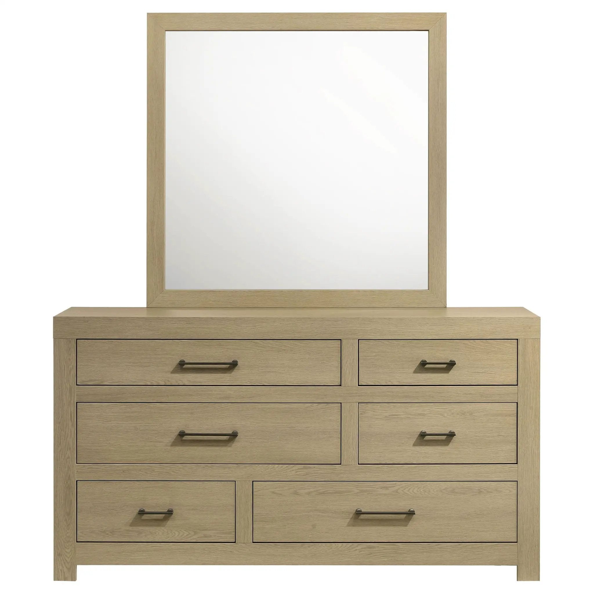 Hendricks 6-drawer Bedroom Dresser and Mirror Light Oak by Unique Piece Furniture