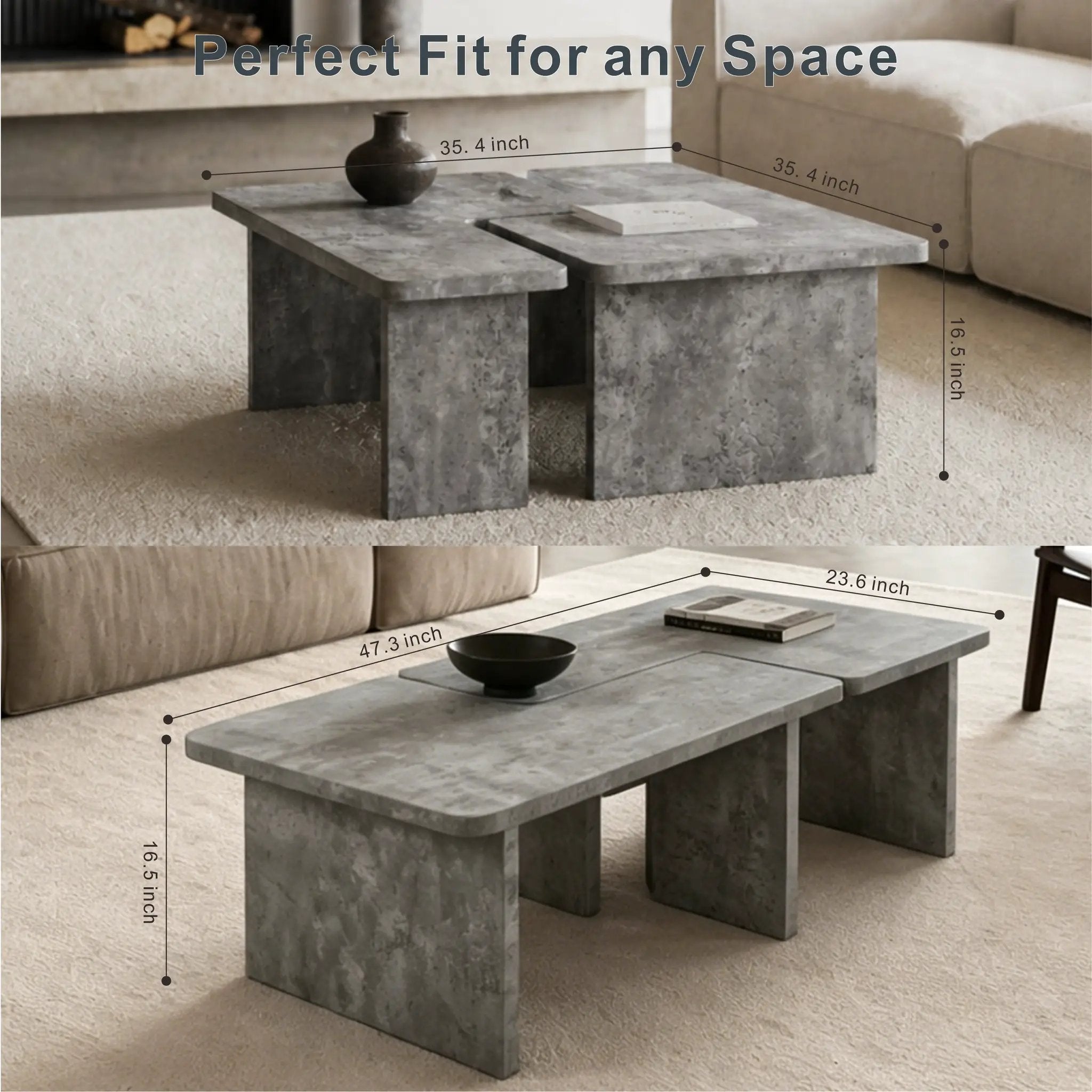 Modular Concrete Coffee Table Set of 2 by HouseOfZazla