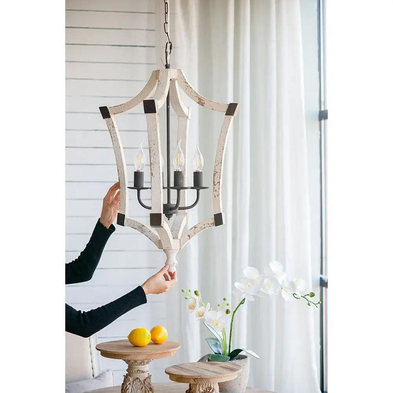 4 Light Chandelier, Hanging Light Fixture With Adjustable Chain For Kitchen, Bulb Not Included - Cream by Unique Piece Furniture