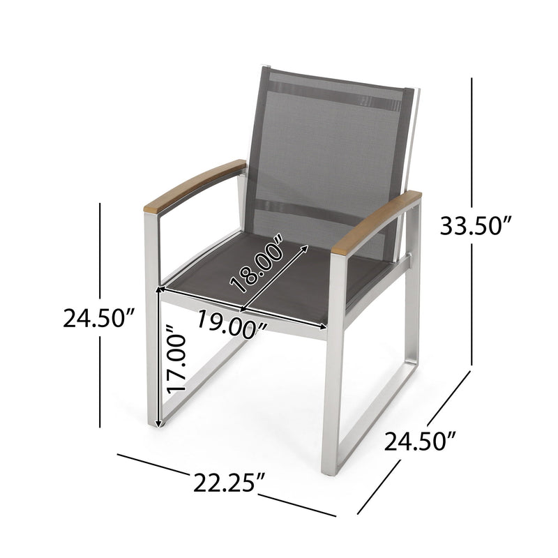 Poetic Outdoor Dining Chair with Faux Wood Arms and Aluminum Frame (Set of 2) by HouseOfZazla