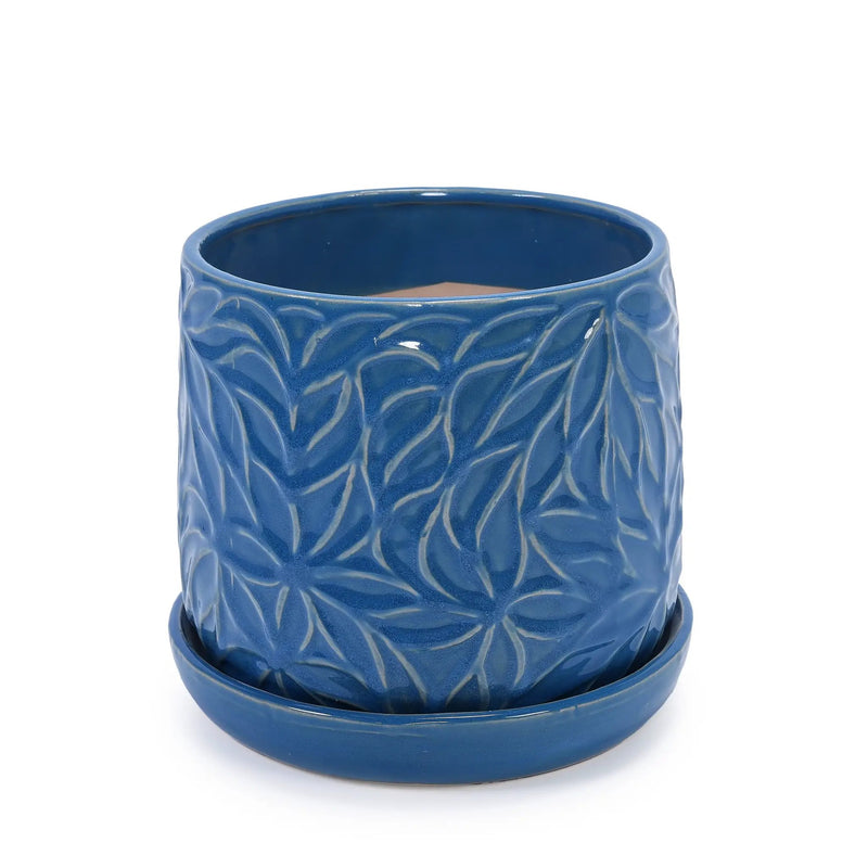 Set of 2 Ceramic Flowerpot, 7' Modern Planter for Patio, Garden, Windowsill - Navy Blue by HouseOfZazla