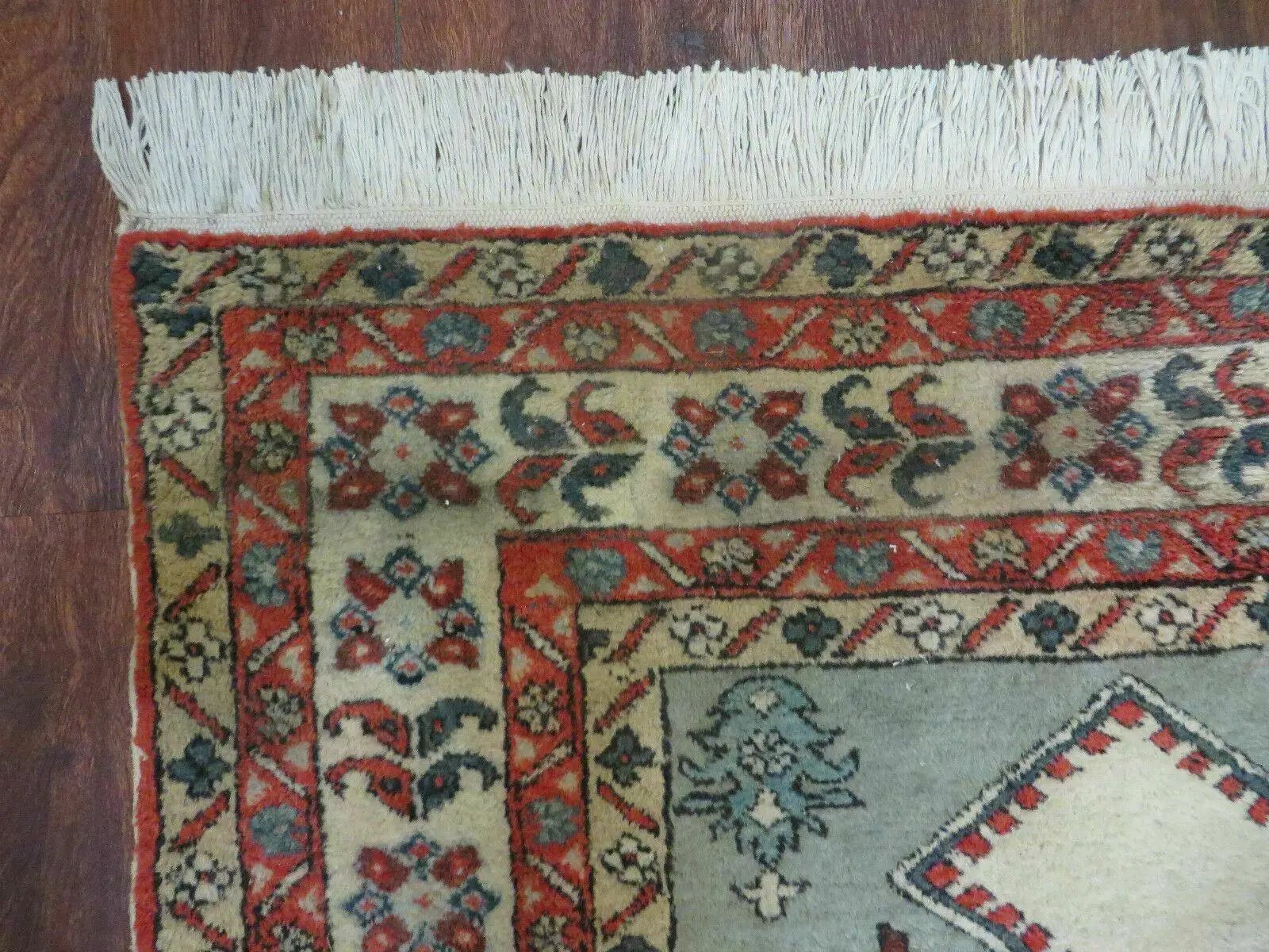4' X 7' Vintage Handmade Knotted Rug India Caucasian Wool Soft Green Organic by Jewel Rugs