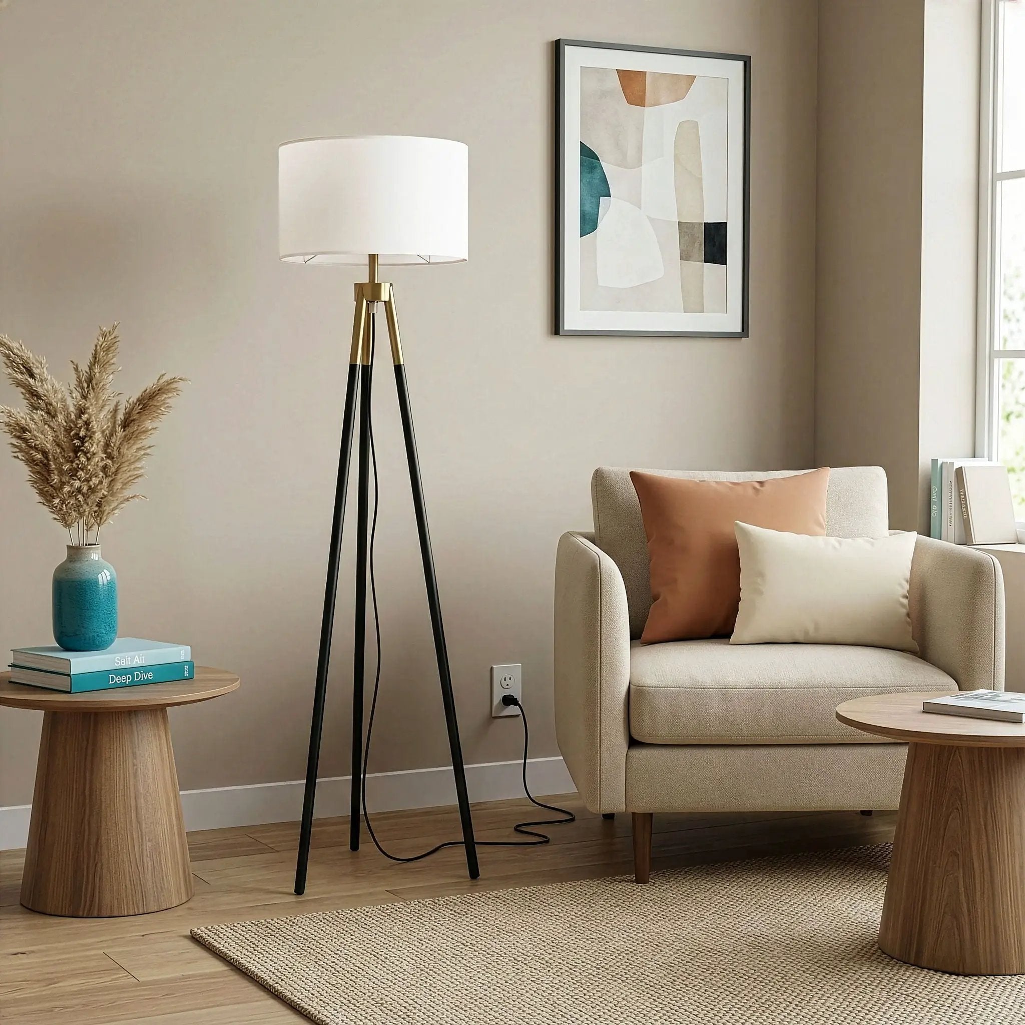 Sway - Floor Lamp With On / Off Switch Triple Legs Shade - Black / Gold / White by Unique Piece Furniture