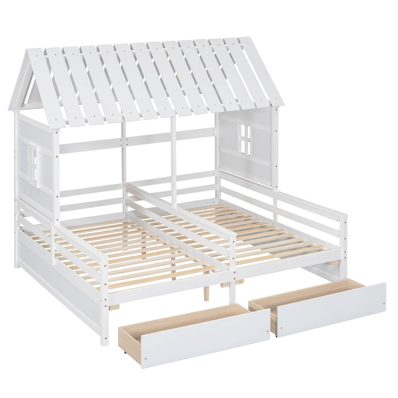 House Platform Beds With 2 Drawers, Side By Side Design by HouseOfZazla