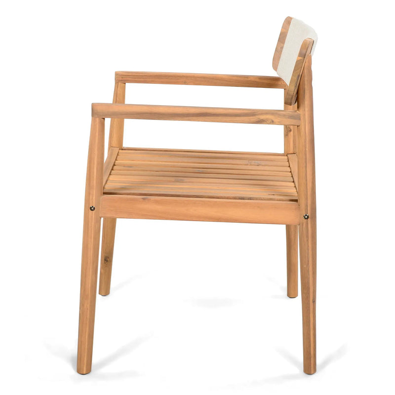 Creative Braided Acacia Wood Outdoor Dining Chairs with Armrests (Set of 2) - Teak / White by HouseOfZazla