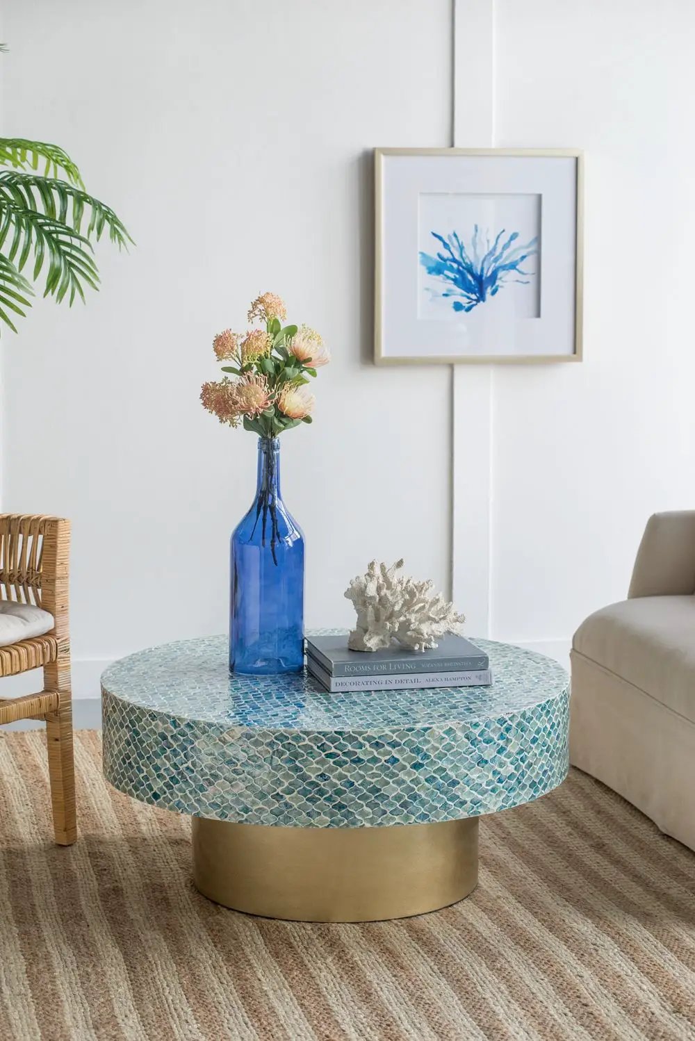 Unique Capiz Coffee Table & Pedestal Base by Unique Piece Furniture