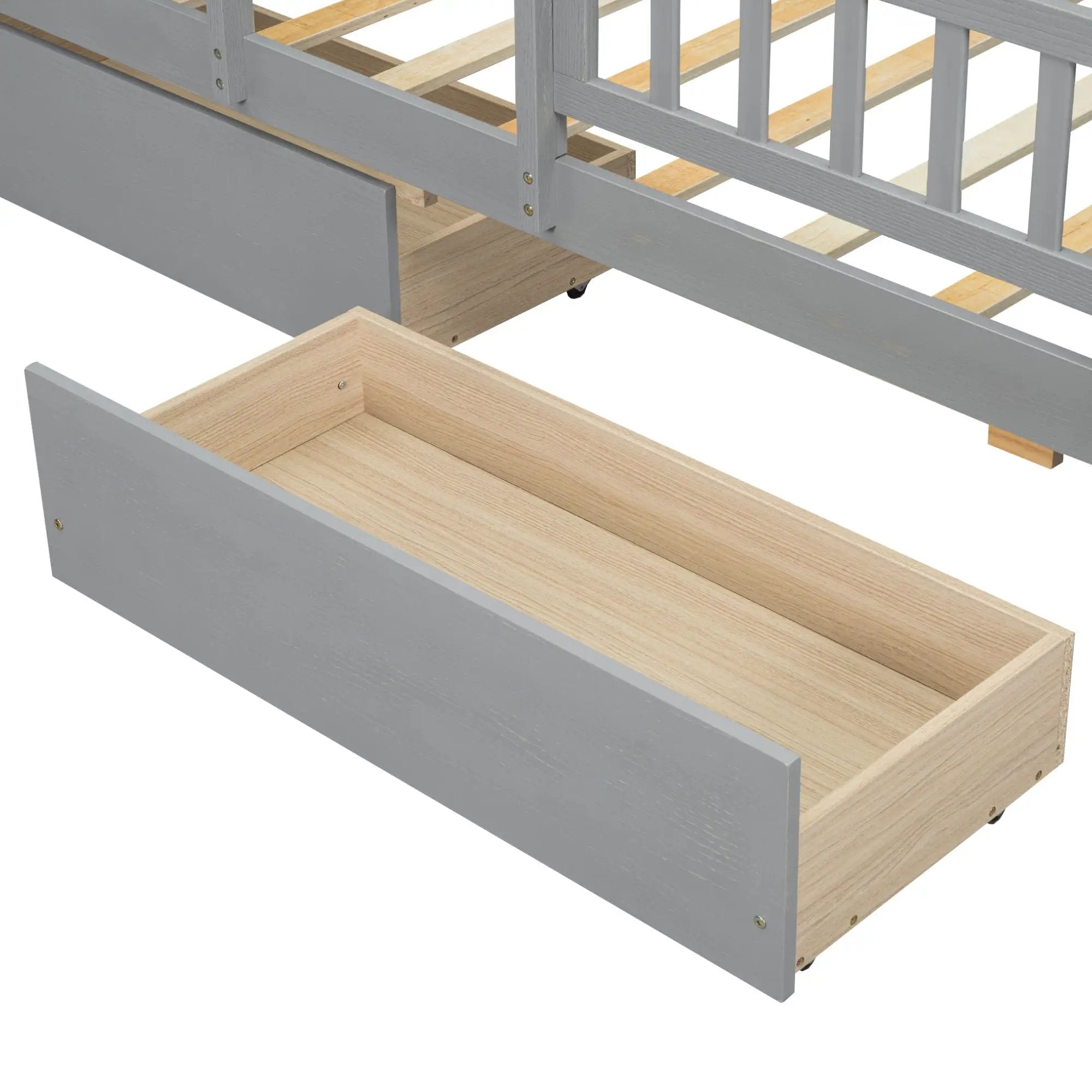 Platform Bed With LED Light, Multi Functional Headboard, Guardrail And 2 Drawers by HouseOfZazla