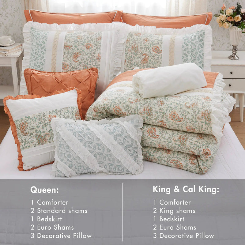 9 Piece Cotton Percale Comforter Set Coral Queen by HouseOfZazla