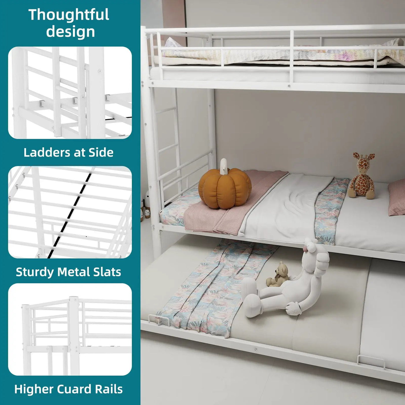 Bunk Bed For Kids, Convertible Frame With Ladders & Guardrail by HouseOfZazla