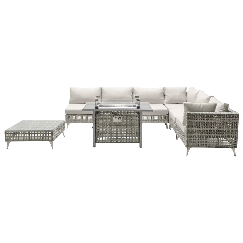 K&K Patio 8-Piece Patio Furniture Set with 43" Fire Pit Table by HouseOfZazla