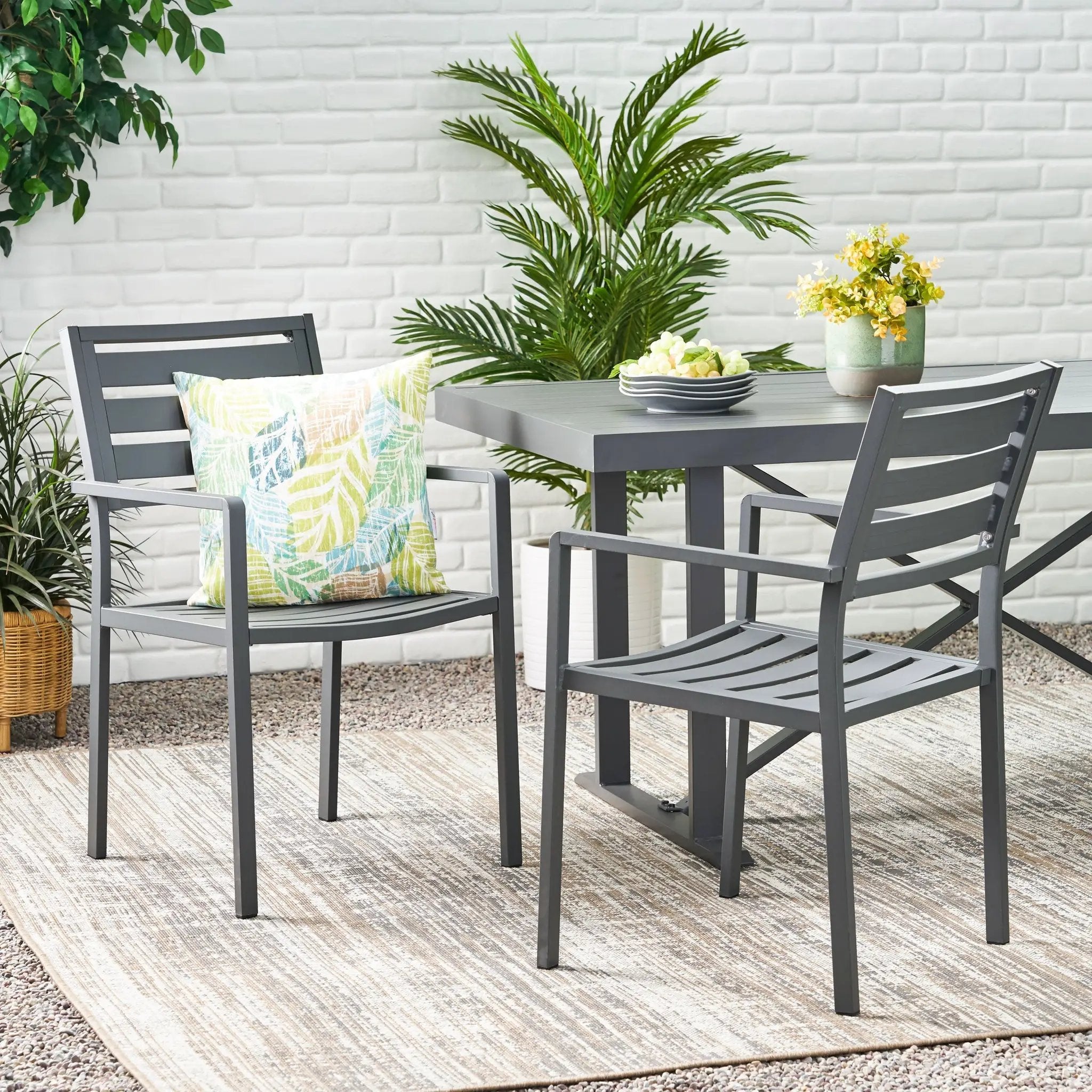 Outdoor Modern Aluminum Dining Chair (Set of 2), Gun Metal Gray by HouseOfZazla
