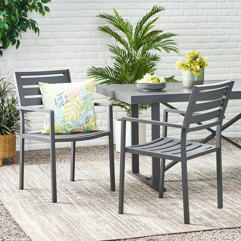 Outdoor Modern Aluminum Dining Chair (Set of 2), Gun Metal Gray by HouseOfZazla