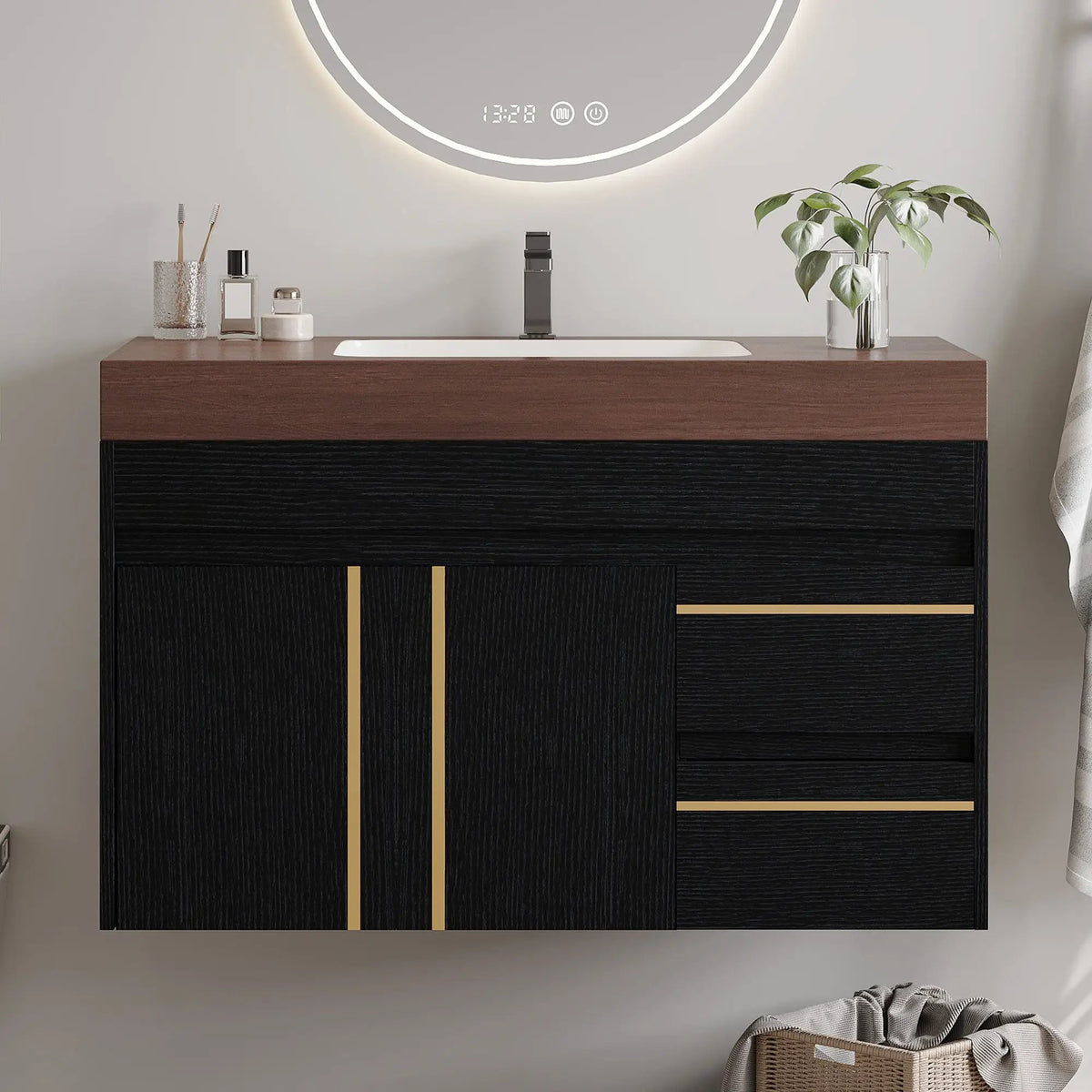 36" Floating Bathroom Vanity with Ceramic Sink and Faux Marble Top, photo 3 of 10