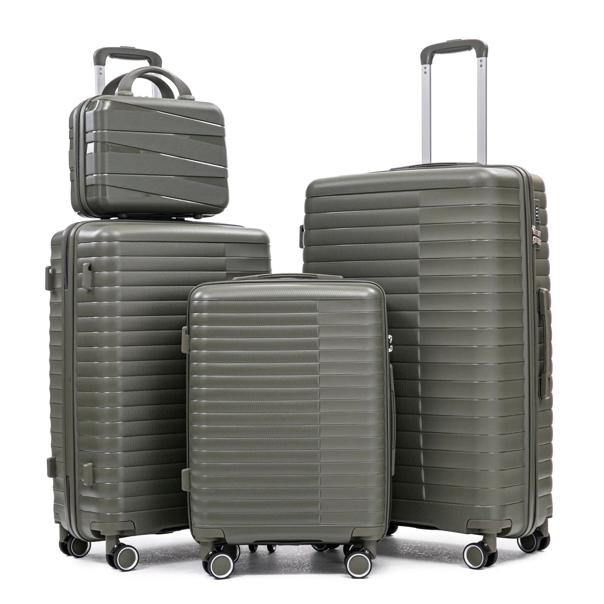 4 Piece Set Spinner Wheel Luggage with Cosmetic Case in Green by HouseOfZazla