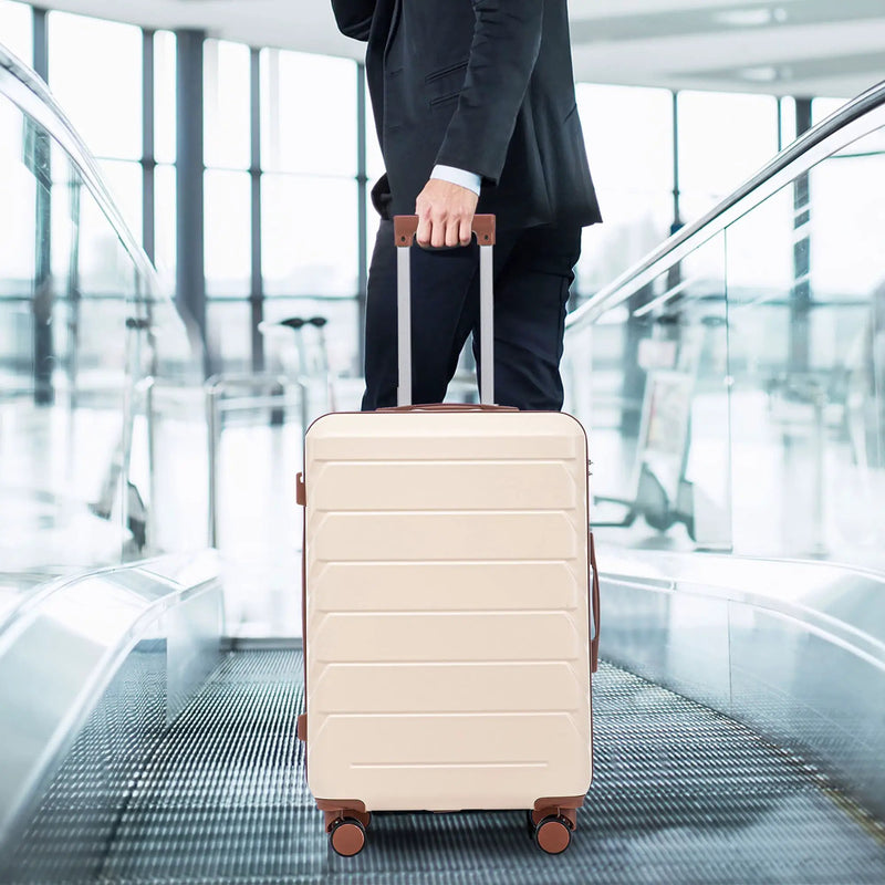 3-Piece ABS Spinner Wheel Luggage Set 20"/24"/28" Beige by HouseOfZazla