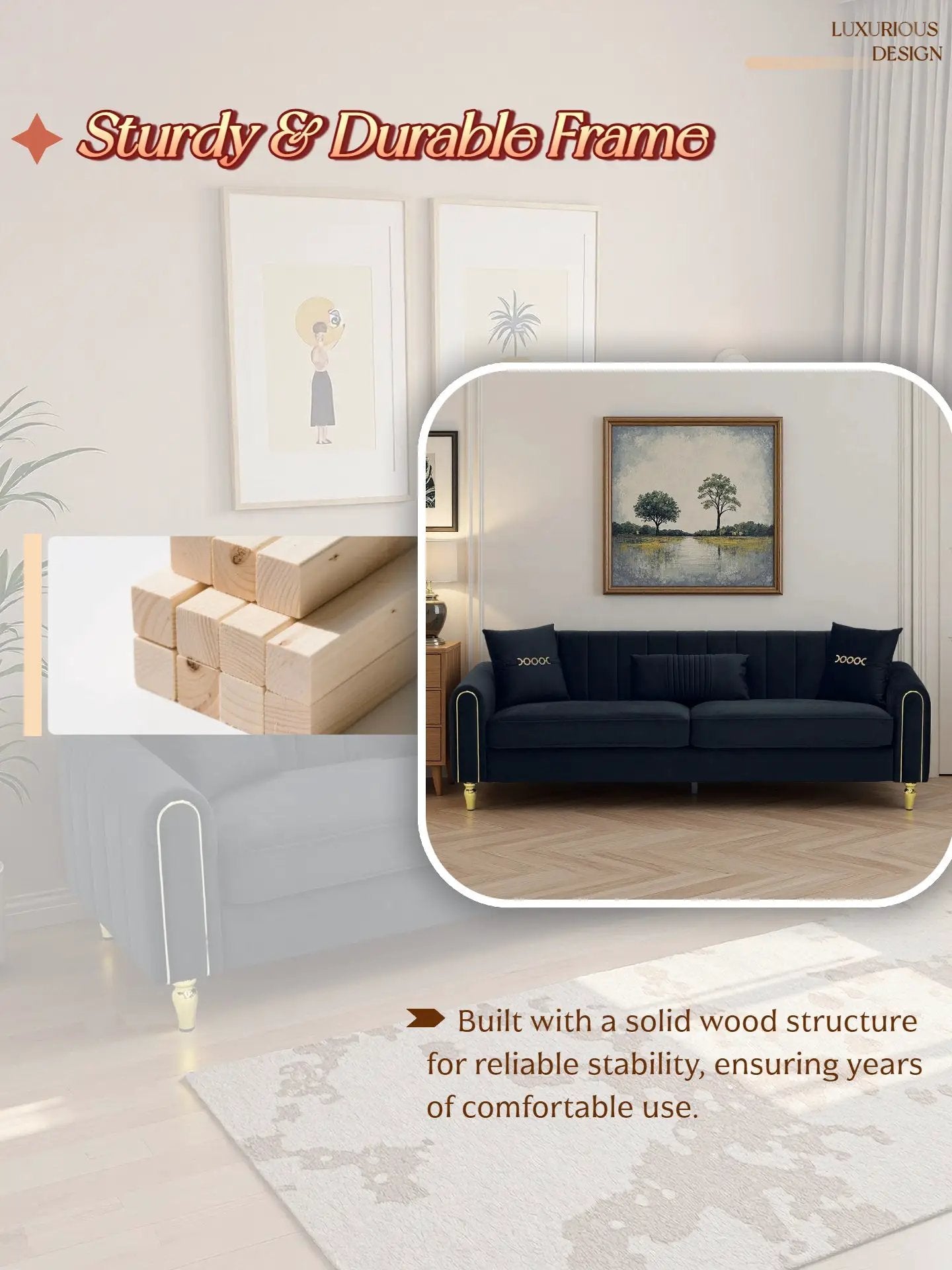 FX-P11-BK 87.4 Inch Modern Sofa Couch for Living Room, 3 Seater Upholstered Sofa with Pillows by HouseOfZazla