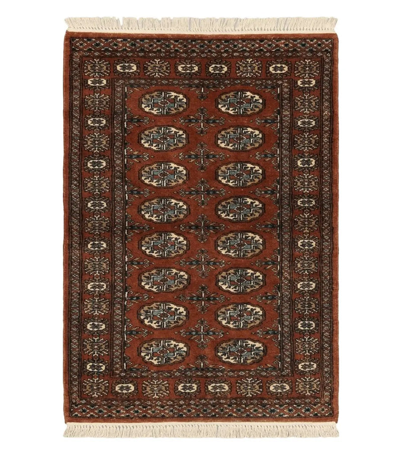 3' X 4' Vintage Handmade Pakistan Turkoman Bokhara Fine Woven Wool Rug by Jewel Rugs