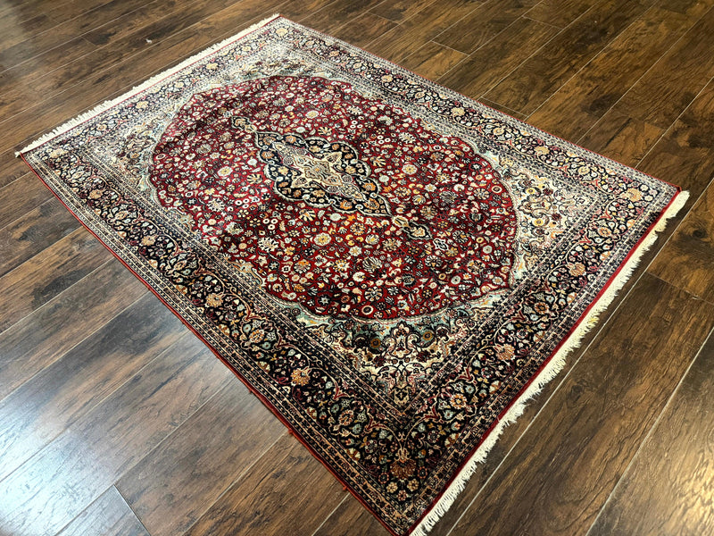 4x6 Silk Rug, Very Fine 650 KPSI, Silk Persian Carpet, Red, Floral Medallion, Sino Persian by Jewel Rugs