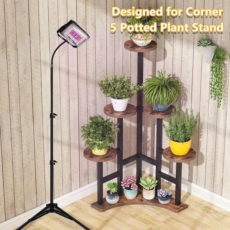 6 Tier Corner Plant Shelf With Frame For Living Room - Rustic Brown by HouseOfZazla