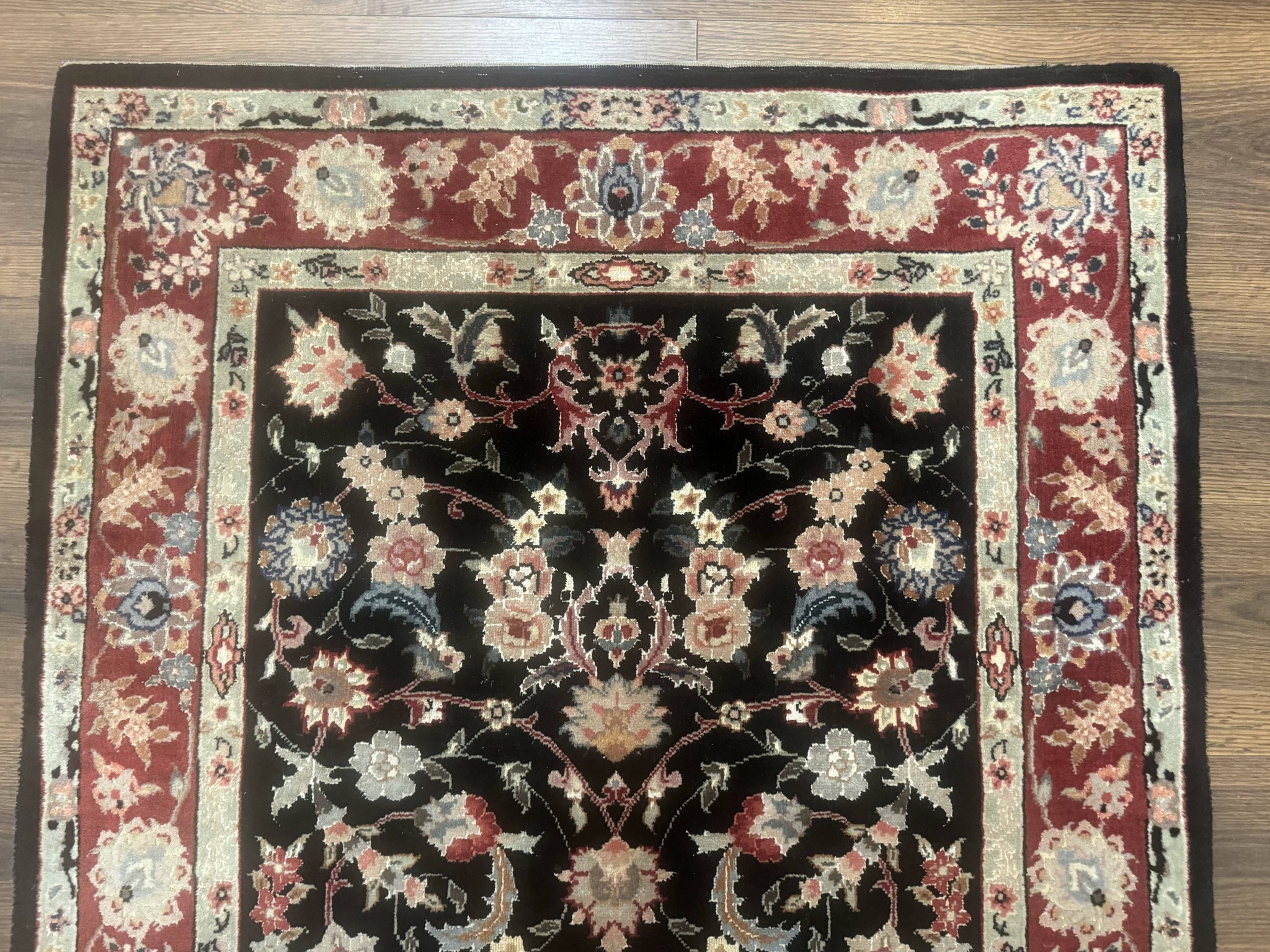 Black Sino Persian Rug 3x5, Wool with Silk Highlights, Floral, Fine 170 KPSI by Jewel Rugs