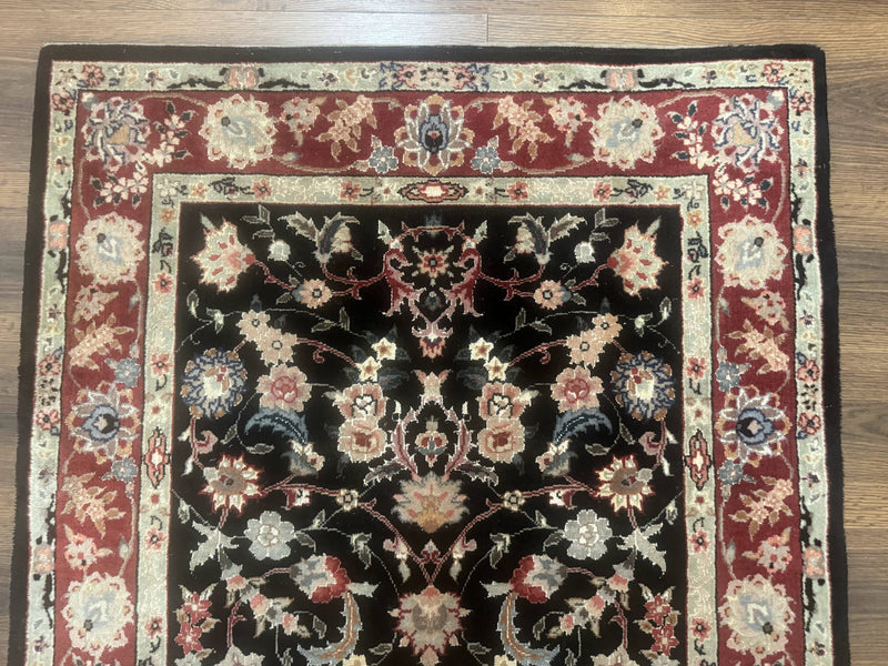 Black Sino Persian Rug 3x5, Wool with Silk Highlights, Floral, Fine 170 KPSI by Jewel Rugs