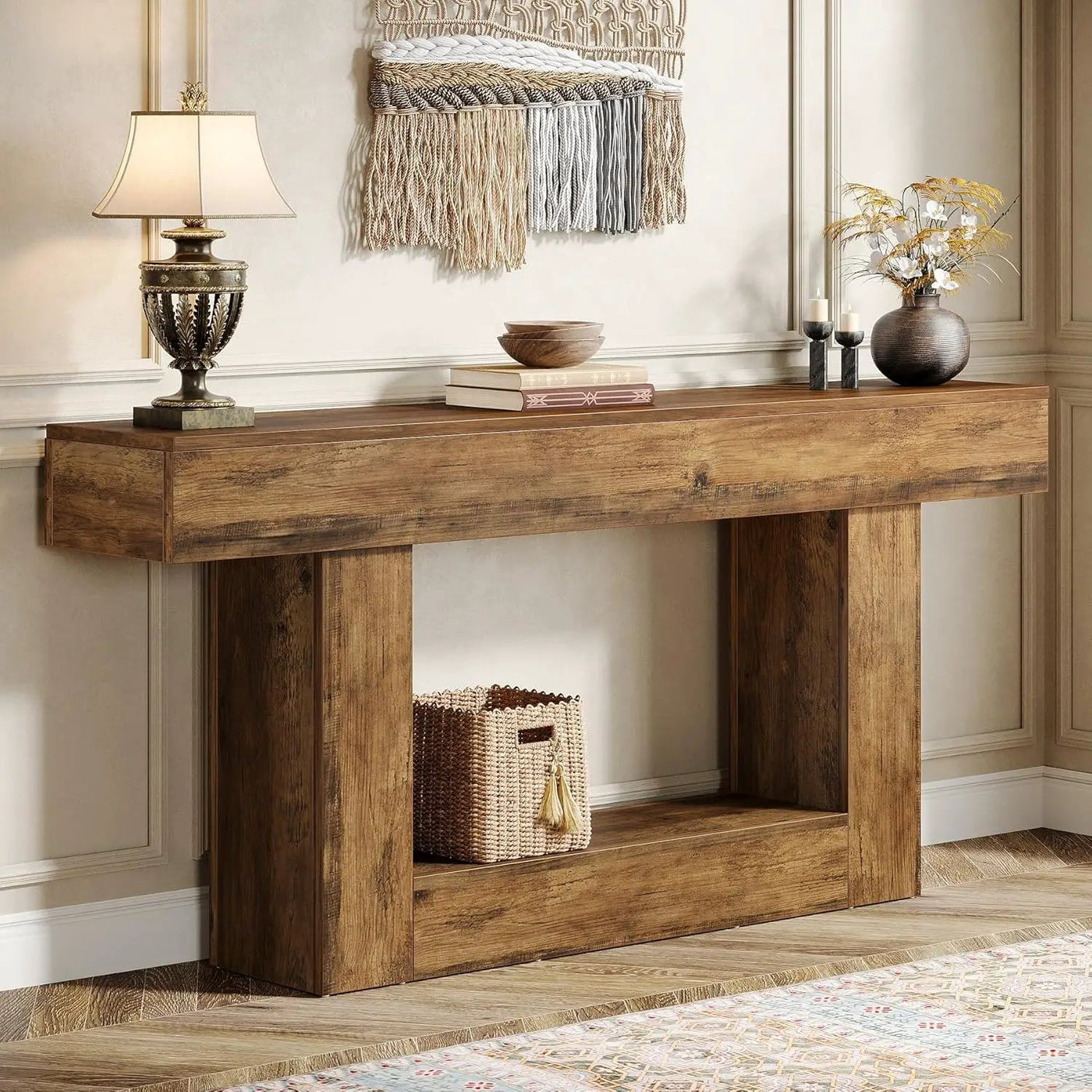 Console Table With 2 Tier Storage, U Shaped Base by HouseOfZazla