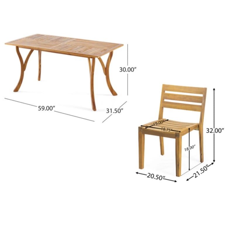 Outdoor 7 Piece Dining Set With Rectangular Table - Teak by HouseOfZazla