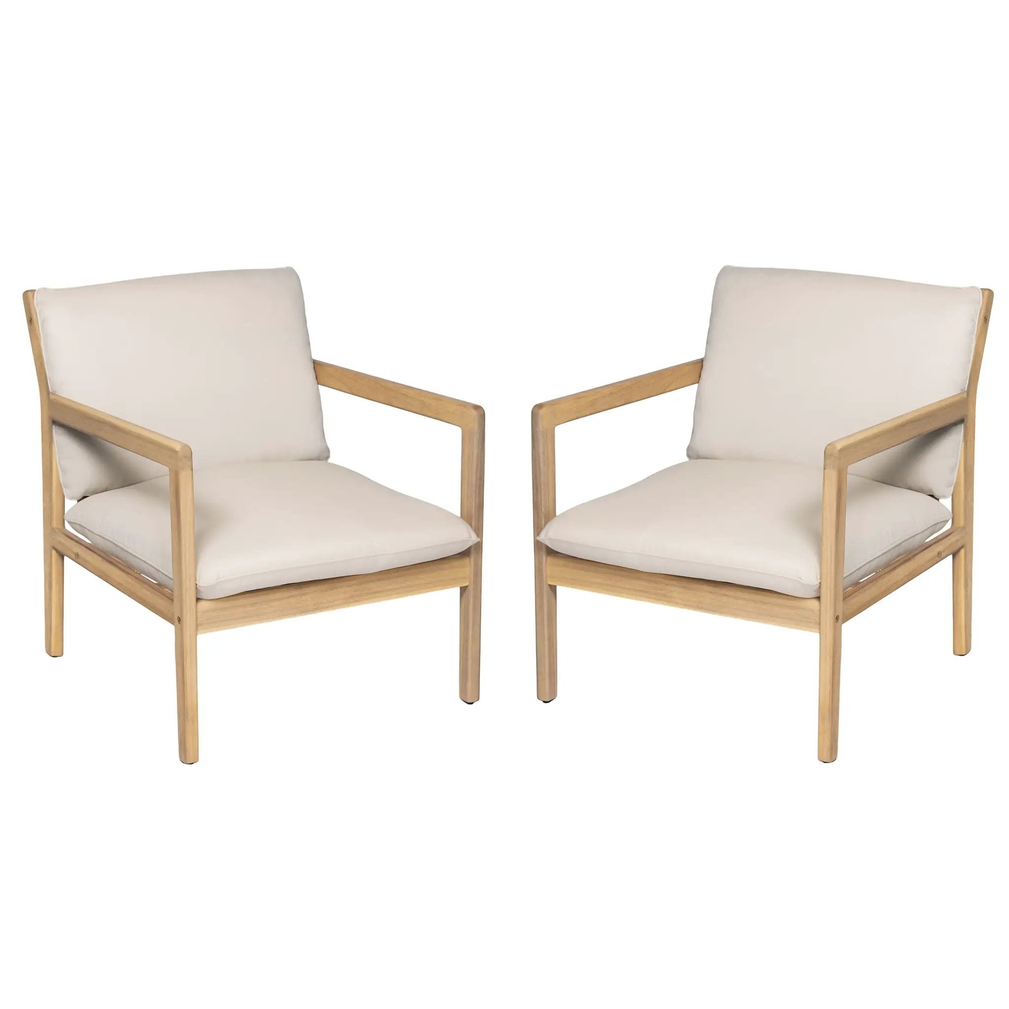 Outdoor Acacia Wood Armchair, Set of 2, Patio Club Chair with Cushions, Light Teak by HouseOfZazla