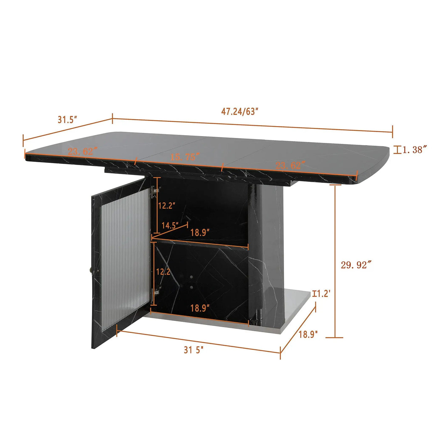 Modern Rectangle Dining Table With Stretchable Top, Storage Cabinet by Unique Piece Furniture