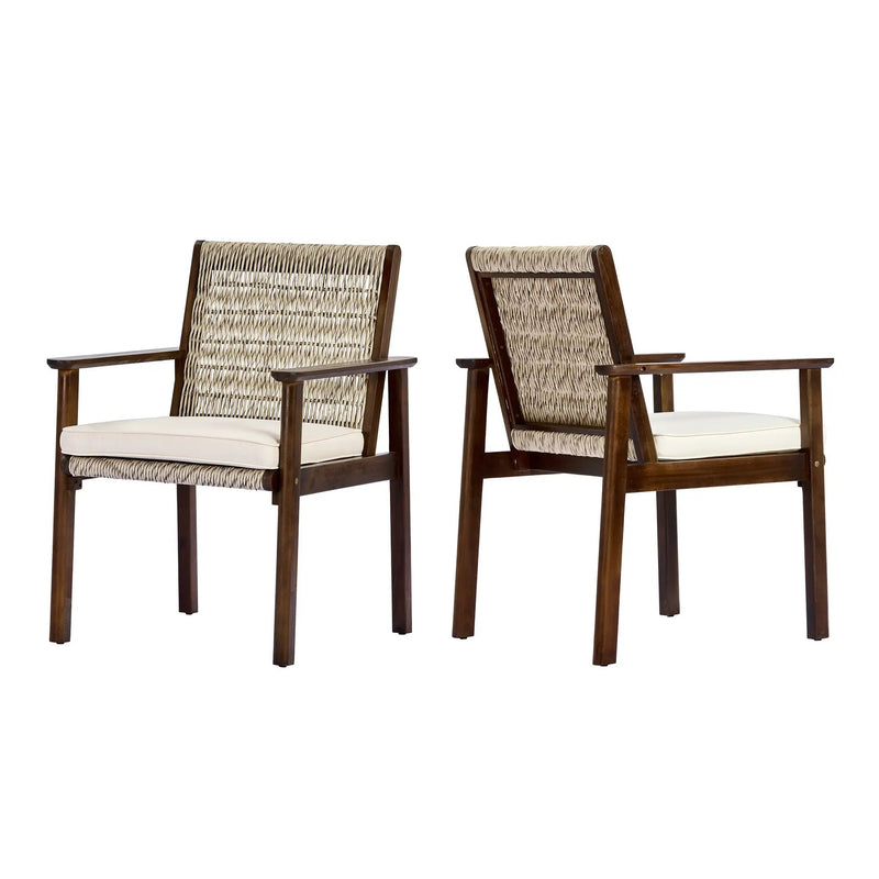 Outdoor Dining Chair Set with Acacia Wood & Wicker Rattan by HouseOfZazla