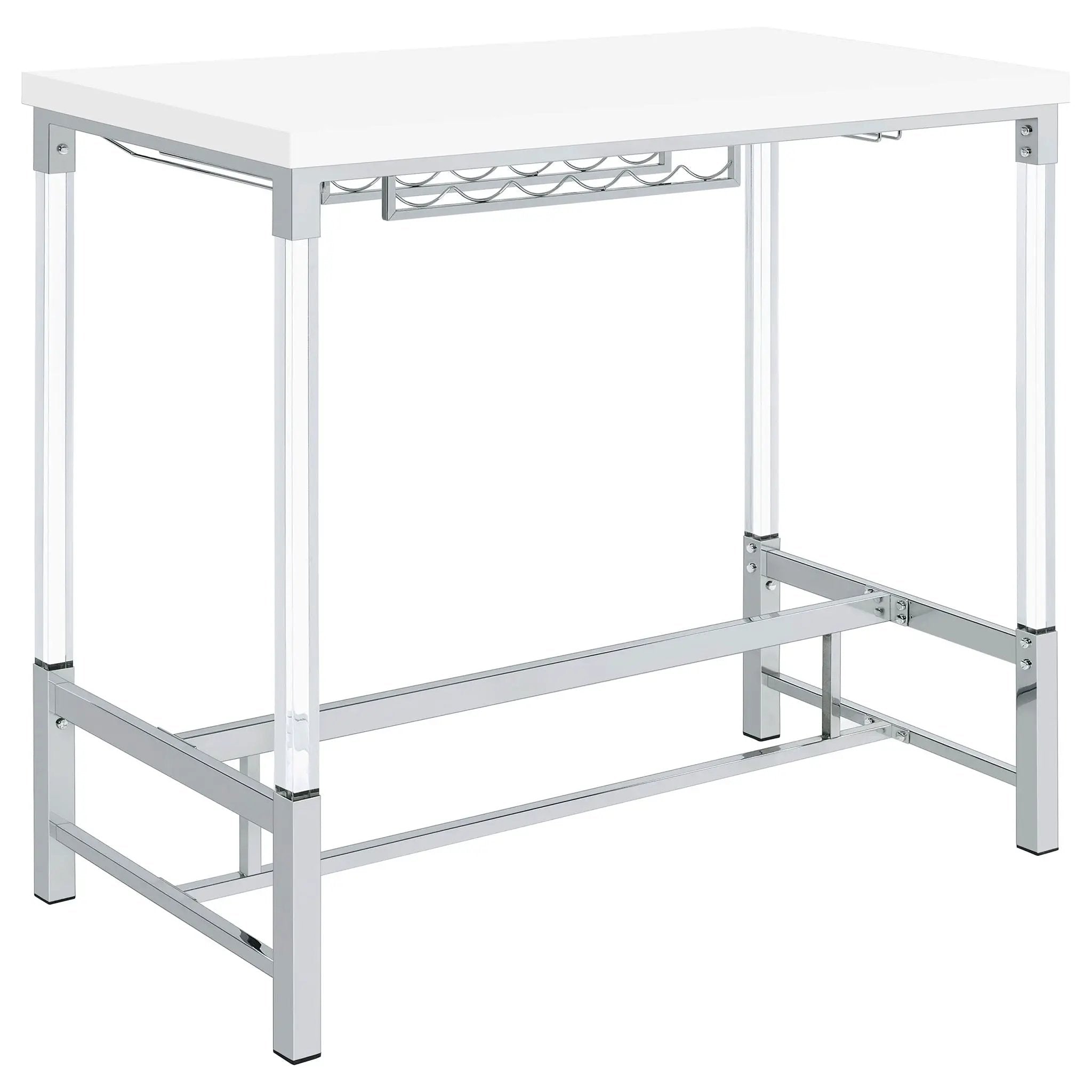 Norcrest 47-inch Acrylic Leg Bar Table White High Gloss by Unique Piece Furniture